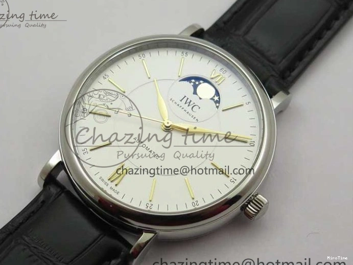MIROTIME 0308 Vibrant Portofino IW459402 SS MKS 1:1 Best Edition White Dial on Black Leather Strap Miyota 7086